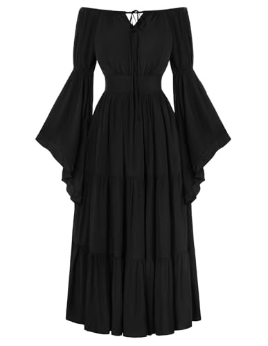 Scarlet Darkness Damen Renaissance Kleid Mittelalter Lange Glockenärmel Hexenkostüm für Halloween Schwarz M von SCARLET DARKNESS