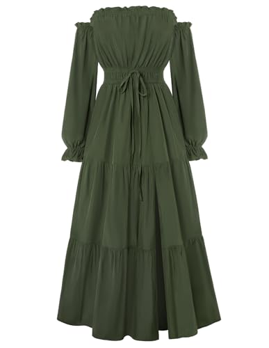 Scarlet Darkness Damen Renaissance Kleid Schulterfrei Langarm Flowy Kleider mit Schlitz, Olivgrün, X-Large Scarlet Darkness Damen Renaissance Kleid Schulterfrei Langarm Flowy Kleider mit Schlitz, Olivgrün, X-Large von SCARLET DARKNESS