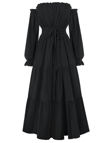 Scarlet Darkness Damen Renaissance Kleid Schulterfrei Langarm Flowy Kleider mit Schlitz, Schwarz, L Scarlet Darkness Damen Renaissance Kleid Schulterfrei Langarm Flowy Kleider mit Schlitz, Schwarz, L von SCARLET DARKNESS