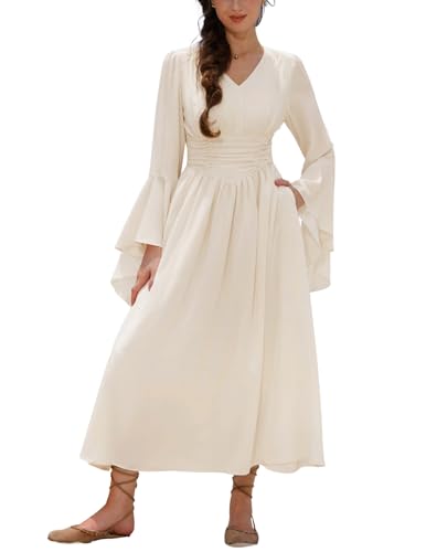 Scarlet Darkness Damen Renaissance Kostüm V Ausschnitt Glockenärmel Mittelalter Fairycore Kleid Beige S Scarlet Darkness Damen Renaissance Kostüm V Ausschnitt Glockenärmel Mittelalter Fairycore Kleid Beige S von SCARLET DARKNESS