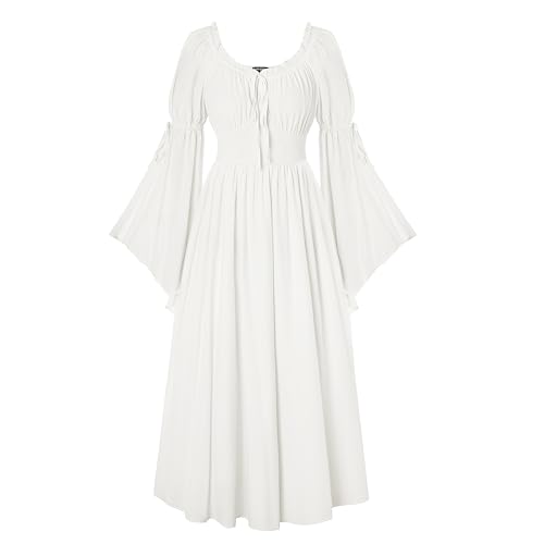 Scarlet Darkness Damen Renaissance Mittelalter Kleid Halloween Kostüme Schulterfreies Kleid Weiß XL von SCARLET DARKNESS