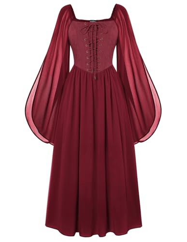 Scarlet Darkness Feenkleid für Damen, Renaissance-Kleid, Cottagecore, lange Glockenärmel, Halloween, Piratenkleid, Dunkelrot, Größe XXL Scarlet Darkness Feenkleid für Damen, Renaissance-Kleid, Cottagecore, lange Glockenärmel, Halloween, Piratenkleid, Dunkelrot, Größe XXL von SCARLET DARKNESS