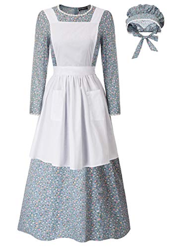 Scarlet Darkness Pioneer Damen Blumen-Prairie-Kleid Deluxe Kolonial Kleid Laura Ingalls Kostüm, Blau, XXL von SCARLET DARKNESS