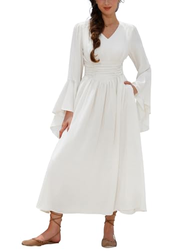 Scarlet Darkness Renaissance-Kleid für Damen, Bauernkleid, Übergröße, Glockenärmel, Mittelalterkleid, Weiß, XXL Scarlet Darkness Renaissance-Kleid für Damen, Bauernkleid, Übergröße, Glockenärmel, Mittelalterkleid, Weiß, XXL von SCARLET DARKNESS