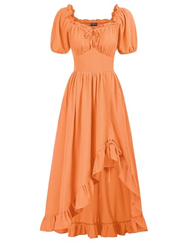 Scarlet Darkness Renaissance-Kleid für Damen, Cottagecorset, Rüschen, Maxikleid mit Taschen, Orange/Abendrot im Zickzackmuster (Sunset Chevron), XL von SCARLET DARKNESS