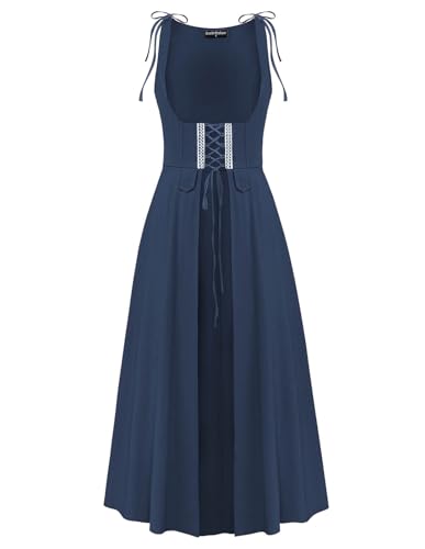 Scarlet Darkness Renaissance-Kleid für Damen, Unterbrustkleid, mittelalterliches Piraten-Pesant-Überkleid, Marineblau, X-Groß Scarlet Darkness Renaissance-Kleid für Damen, Unterbrustkleid, mittelalterliches Piraten-Pesant-Überkleid, Marineblau, X-Groß von SCARLET DARKNESS