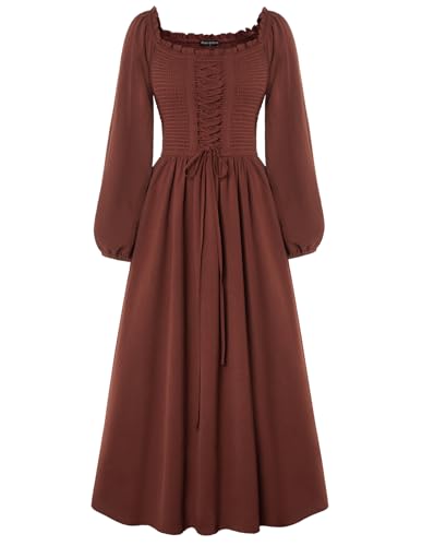 Scarlet Darkness Renaissance-Kleid für Damen, langärmelig, Cottagecore Smoked Kleid mit Taschen, Rotbraun, Medium Scarlet Darkness Renaissance-Kleid für Damen, langärmelig, Cottagecore Smoked Kleid mit Taschen, Rotbraun, Medium von SCARLET DARKNESS
