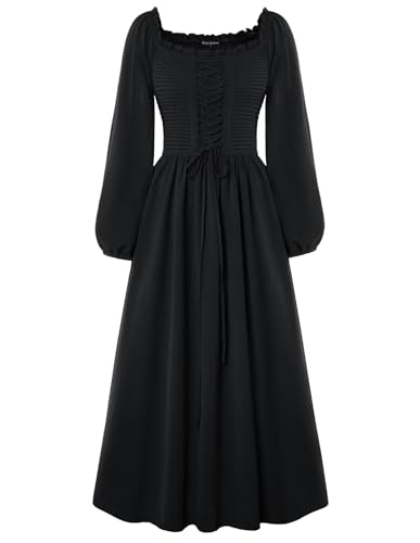 Scarlet Darkness Renaissance-Kleid für Damen, langärmelig, Cottagecore Smoked Kleid mit Taschen, Schwarz, Small Scarlet Darkness Renaissance-Kleid für Damen, langärmelig, Cottagecore Smoked Kleid mit Taschen, Schwarz, Small von SCARLET DARKNESS