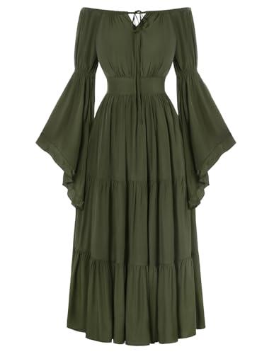 Scarlet Darkness Renaissance-Kleid für Damen, schulterfrei, lange Glockenärmel, mittelalterliches Kostüm, Olivgrün, Small Scarlet Darkness Renaissance-Kleid für Damen, schulterfrei, lange Glockenärmel, mittelalterliches Kostüm, Olivgrün, Small von SCARLET DARKNESS
