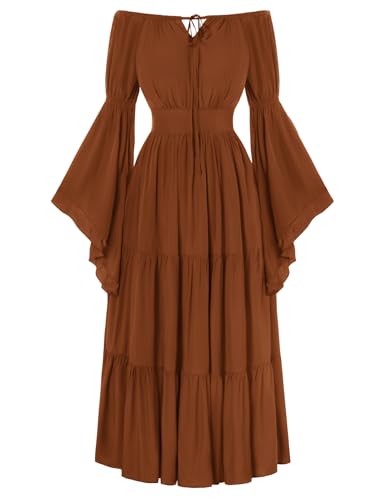 Scarlet Darkness Renaissance-Kleid für Damen, schulterfrei, lange Glockenärmel, mittelalterliches Kostüm, Orange/Abendrot im Zickzackmuster (Sunset Chevron), XXL von SCARLET DARKNESS