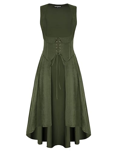 Scarlet Darkness Renaissance-Kostüm für Damen, Unterbrustkleid, Piraten-Bauernkleid, hoch niedrig, Kleid mit Taschen, Grün (Army Green), Klein von SCARLET DARKNESS