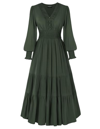 Scarlet Darkness Renaissance-Kostüm für Damen, V-Ausschnitt, langärmelig, mittelalterliches Piraten-Bauernkleid, Olivgrün, Medium von SCARLET DARKNESS