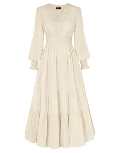 Scarlet Darkness Renaissance-Kostüm für Damen, V-Ausschnitt, langärmelig, mittelalterliches Piraten-Bauernkleid, aprikose, Medium von SCARLET DARKNESS
