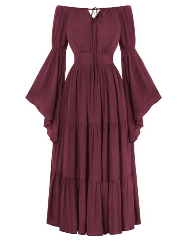 Scarlet Darkness Renaissance-Kostüm für Damen, lange Glockenärmel, schulterfrei, Bauernkleid, Violett/Rot, Größe XXL von SCARLET DARKNESS