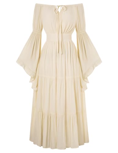 Scarlet Darkness Renaissance-Kostüm für Damen, mittelalterlich, schulterfrei, gestuftes Maxikleid mit Taschen, Aprikose, Größe XXL von SCARLET DARKNESS