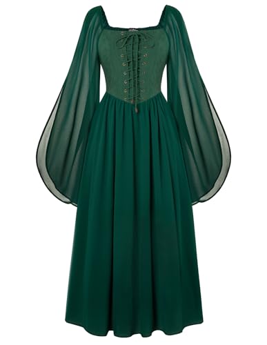 Scarlet Darkness Renaissance-Kostüm für Damen, mittelalterliche Kleider, Schnürung, Glockenärmel, lang, Elfenfeenkleid, Waldgrün, Größe XXL Scarlet Darkness Renaissance-Kostüm für Damen, mittelalterliche Kleider, Schnürung, Glockenärmel, lang, Elfenfeenkleid, Waldgrün, Größe XXL von SCARLET DARKNESS