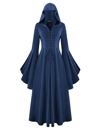 Scarlet Darkness Renaissance-Kostüm für Damen, mittelalterliches Piratenkostüm, Glockenärmel, Bauernkleid mit Taschen, Marineblau, Medium Scarlet Darkness Renaissance-Kostüm für Damen, mittelalterliches Piratenkostüm, Glockenärmel, Bauernkleid mit Taschen, Marineblau, Medium von SCARLET DARKNESS