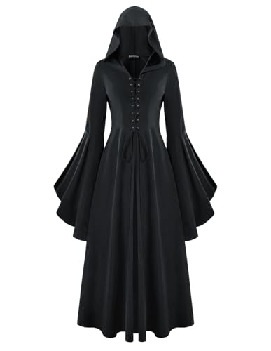 Scarlet Darkness Renaissance-Kostüm für Damen, mittelalterliches Piratenkostüm, Glockenärmel, Bauernkleid mit Taschen, Schwarz, Large Scarlet Darkness Renaissance-Kostüm für Damen, mittelalterliches Piratenkostüm, Glockenärmel, Bauernkleid mit Taschen, Schwarz, Large von SCARLET DARKNESS