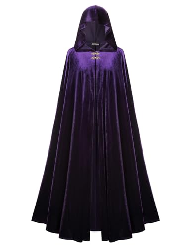 Scarlet Darkness Renaissance Samt-Umhang mit Kapuze, Mittelalter-Cosplay, Hobbit, Halloween-Kostüm, Violett von SCARLET DARKNESS