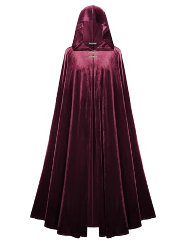Scarlet Darkness Renaissance Samt-Umhang mit Kapuze, Mittelalterlicher Zauberer-Umhang, Hobbit, Halloween-Kostüm, Weinrot Scarlet Darkness Renaissance Samt-Umhang mit Kapuze, Mittelalterlicher Zauberer-Umhang, Hobbit, Halloween-Kostüm, Weinrot von SCARLET DARKNESS