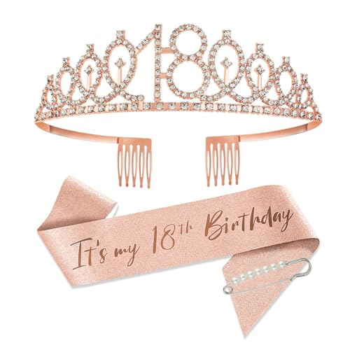 SCBOY 18. Geburtstag Mädchen 18 Geburtstag Geschenke für Birthday Girl Party Deko Decoration Inklusive Rose Gold Krone und Schärpe von SCBOY