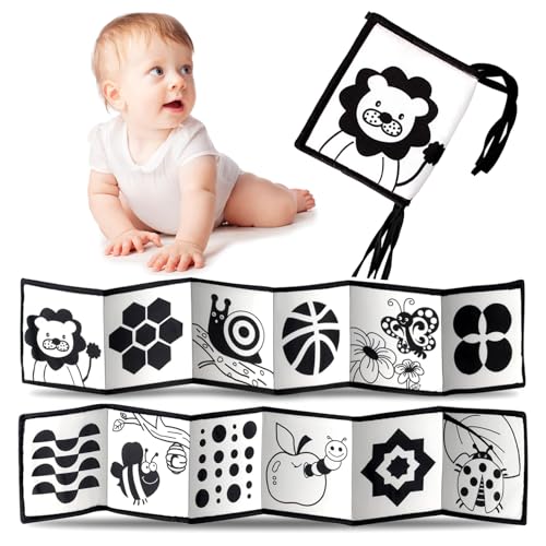 SCBOY Kontrastbuch Baby Kontrast Spielzeug Kontrastkarten Schwarz Weiss Buch Schwarz Weiß Stoffbuch für Kleinkinder ab 0 6 Monate von SCBOY