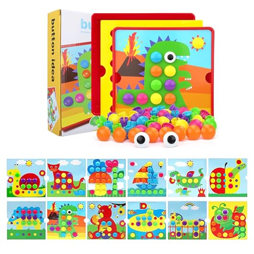 SCBOY Steckspiel ab 2 Mosaik Steckspiel Spielzeug ab 2 Jahre Mit 12 farbigen stecktafeln und 46 perlen Baby Color steckspiel（Dinosaurier） von SCBOY
