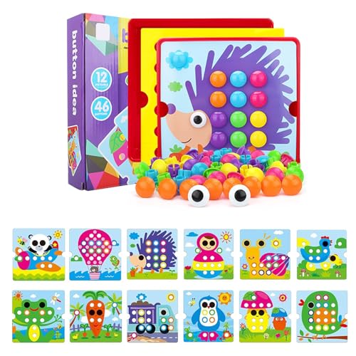 SCBOY Steckspiel ab 2 Mosaik Steckspiel Spielzeug ab 2 Jahre Mit 12 farbigen stecktafeln und 46 perlen Baby color steckspiel（Igel） von SCBOY