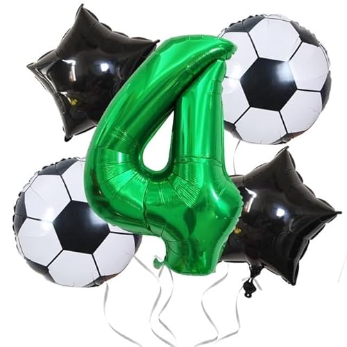 Fußball-Luftballons, Zahlen-Party-Dekorationen, Aluminiumfolien-Zahlen-Luftballons, WM-Fußball-Geburtstagsfeier-Dekorationen, Sport-Themen-Set-Luftballons (Size : 4) von SCDOA