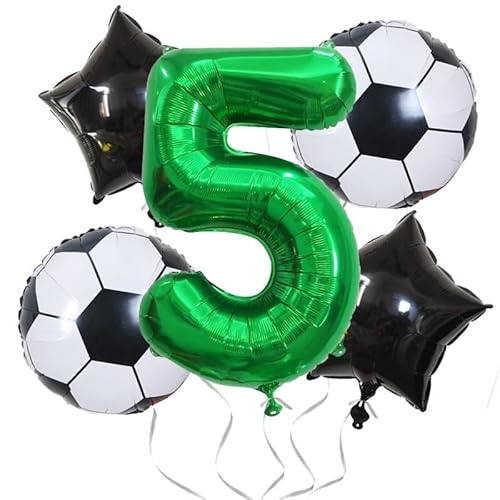 Fußball-Luftballons, Zahlen-Party-Dekorationen, Aluminiumfolien-Zahlen-Luftballons, WM-Fußball-Geburtstagsfeier-Dekorationen, Sport-Themen-Set-Luftballons (Size : 5) von SCDOA