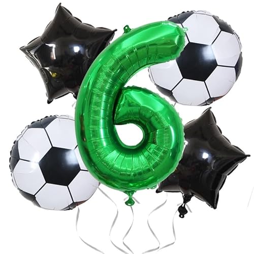 Fußball-Luftballons, Zahlen-Party-Dekorationen, Aluminiumfolien-Zahlen-Luftballons, WM-Fußball-Geburtstagsfeier-Dekorationen, Sport-Themen-Set-Luftballons (Size : 6) von SCDOA