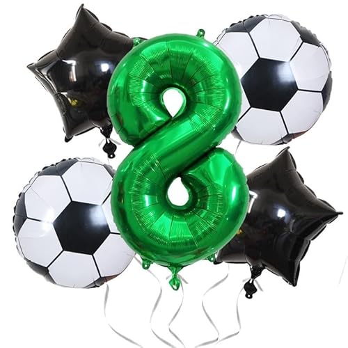 Fußball-Luftballons, Zahlen-Party-Dekorationen, Aluminiumfolien-Zahlen-Luftballons, WM-Fußball-Geburtstagsfeier-Dekorationen, Sport-Themen-Set-Luftballons (Size : 8) von SCDOA