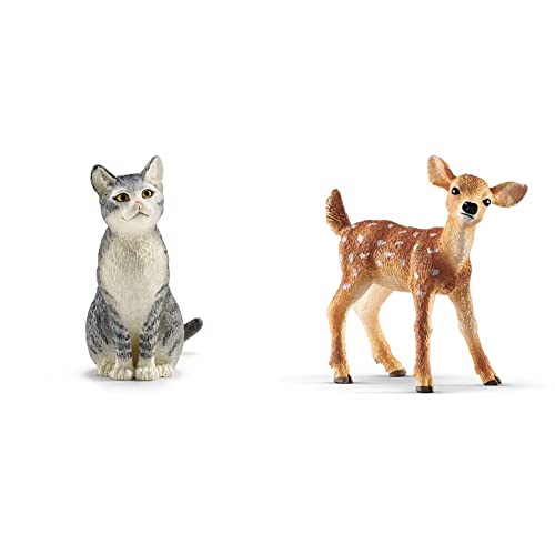 SCHLEICH 13771 - Katze - sitzend & 14820 - Weißwedelkalb von SCHLEICH