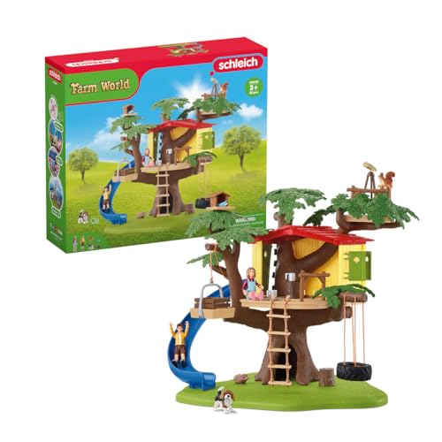 schleich 42408 FARM WORLD Abenteuer Baumhaus, 60 Teile Spielset mit Reifenschaukel, 2 Kinderfiguren und 4 Tierfiguren, Spielzeug für Kinder ab 3 Jahren von SCHLEICH