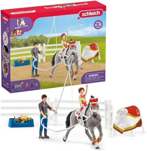 schleich 42443 HORSE CLUB Mias Voltigier-Reitset, 18 Teile Spielset mit schleich Pferde Figur, Mädchen & Reitlehrer Figur, Spielzeug für Kinder ab 5 Jahren von SCHLEICH