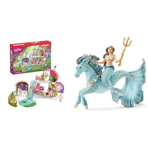 SCHLEICH 42445 BAYALA Glitzerndes Blütenhaus mit Einhörnern & BAYALA 70594 Meerjungfrau Eyela Figur und Unterwasser Einhorn Spielset von SCHLEICH