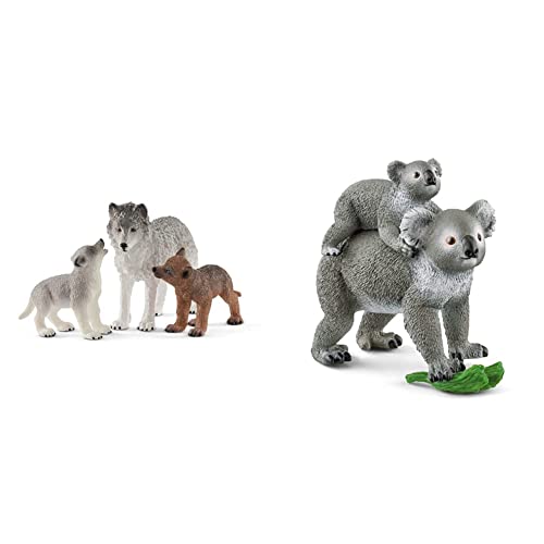 SCHLEICH 42472 Wolfsmutter mit Welpen, für Kinder ab 3+ Jahren, WILD Life - Spielfigur & 42566 Koala Mutter mit Baby, für Kinder ab 3+ Jahren, WILD Life - Spielset von SCHLEICH