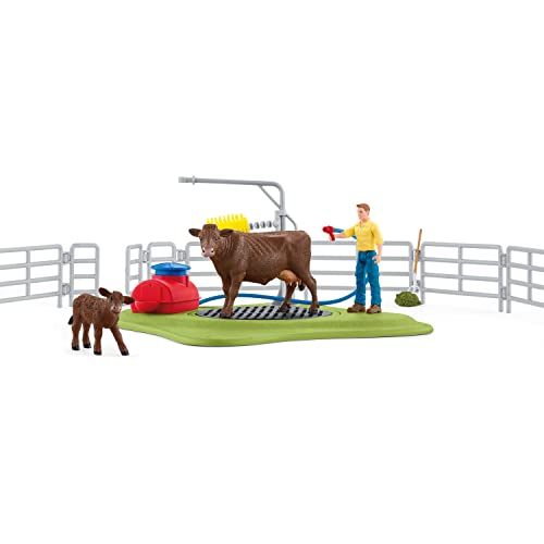 schleich 42529 Kuh Waschstation, für Kinder ab 3+ Jahren, FARM WORLD - Spielset von SCHLEICH