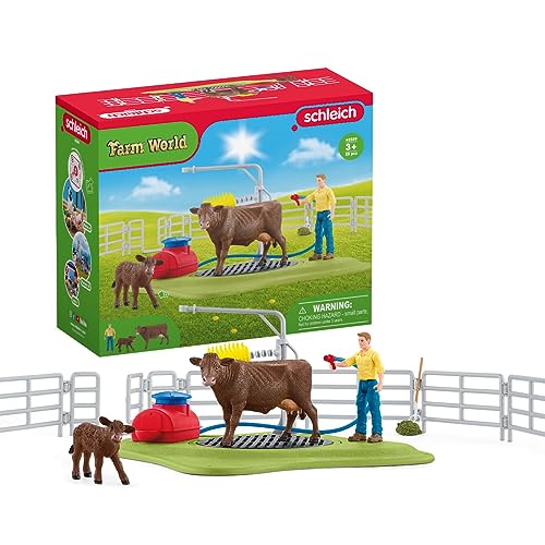 schleich 42529 Kuh Waschstation, für Kinder ab 3+ Jahren, FARM WORLD - Spielset von SCHLEICH