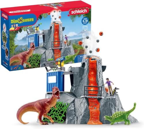 schleich DINOSAURS | Große Vulkan Expedition 42564 | Set inkl. Vulkan mit Ausbruchsfunktion, Yuki, 2 Dino Figuren | tolles Geschenk für Mädchen und Jungen | Dinosaurier Spielzeug ab 3 Jahre | 60 Teile von SCHLEICH