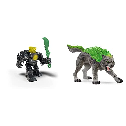 SCHLEICH 42600 Eldrador Mini Creatures Schatten-Dschungel-Roboter, ELDRADOR Creatures - Sammelfigur & 70153 Granitwolf, für Kinder ab 7-12 Jahren, ELDRADOR Creatures - Spielfigur von SCHLEICH