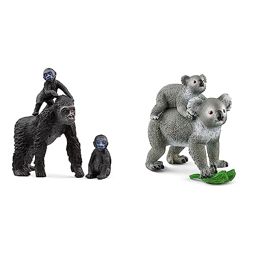 SCHLEICH 42601 Flachland Gorilla Familie, für Kinder ab 3+ Jahren, WILD Life - Spielfigur & 42566 Koala Mutter mit Baby, für Kinder ab 3+ Jahren, WILD Life - Spielset von SCHLEICH