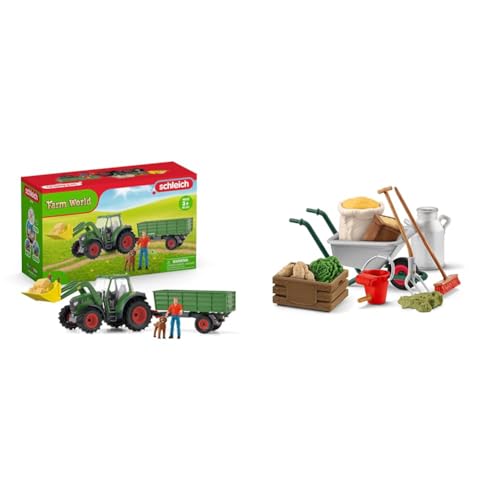 SCHLEICH 42608 Traktor mit Anhänger , ab 3 Jahren, Farm World & Farm World 42610 Bauernhof Zubehör Set für Pferde und Tiere SCHLEICH 42608 Traktor mit Anhänger , ab 3 Jahren, Farm World & Farm World 42610 Bauernhof Zubehör Set für Pferde und Tiere von SCHLEICH