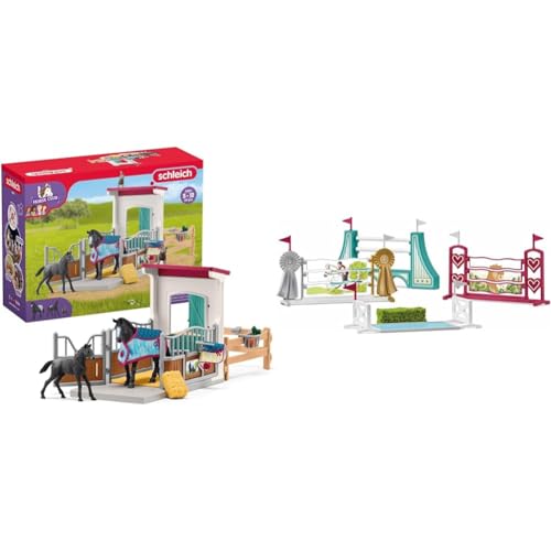 SCHLEICH 42611 Horse Club Pferdebox mit Stute und Fohlen & 42612 Hindernisse Zubehör, für Kinder ab 5-12 Jahren, Horse Club - Zubehör von SCHLEICH