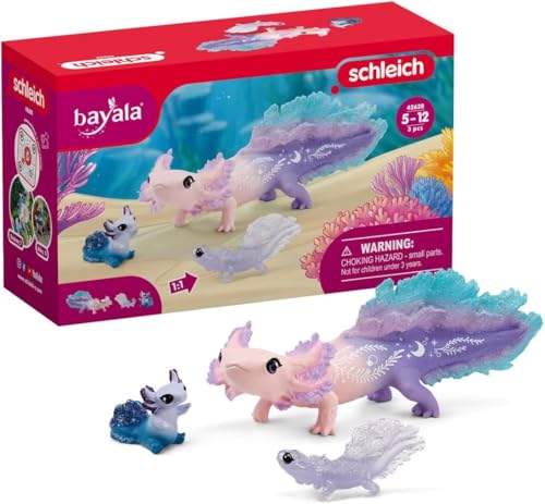 schleich BAYALA 42628 Axolotl Salamander Unterwasserwelt Spielset - 3-Teiliges Magisches Axolotl Salamander Spielset mit Mama und Baby Axolotls, Figuren für Kinder von 5-12 Jahren von SCHLEICH