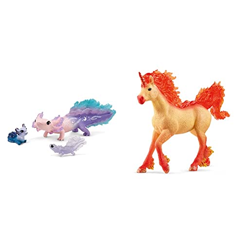 SCHLEICH 42628 Axolotl Discovery Set, für Kinder ab 5-12 Jahren, BAYALA - Spielset & 70756 Elementa Feuereinhorn Hengst, für Kinder ab 5-12 Jahren, BAYALA - Spielfigur von SCHLEICH