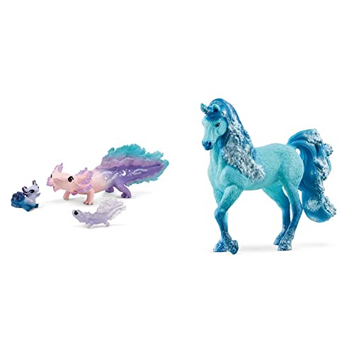 SCHLEICH 42628 Axolotl Discovery Set, für Kinder ab 5-12 Jahren, BAYALA - Spielset & 70757 Elementa Wassereinhorn Stute, für Kinder ab 5-12 Jahren, BAYALA - Spielfigur von SCHLEICH