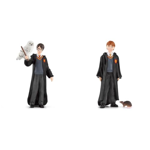 SCHLEICH 42633 Harry Potter & Hedwig, ab 6 Jahren, Wizarding World - Spielfigur, 4 x 2,5 x 10 cm & 42634 Ron Weasley & Krätze, ab 6 Jahren, Wizarding World - Spielfigur, 4 x 2 x 10 cm von SCHLEICH