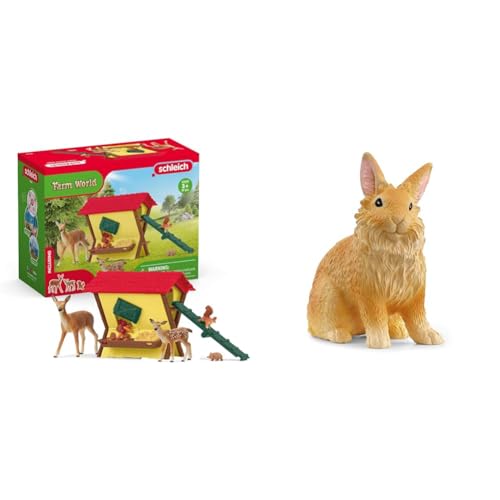 SCHLEICH 42658 Fütterung der Waldtiere, ab 3 Jahren, Farm World - Spielset, 39 Teile & 13974 Löwenkopfkaninchen, ab 3 Jahren, Farm World - Spielfigur, 2 x 4 x 5 cm von SCHLEICH