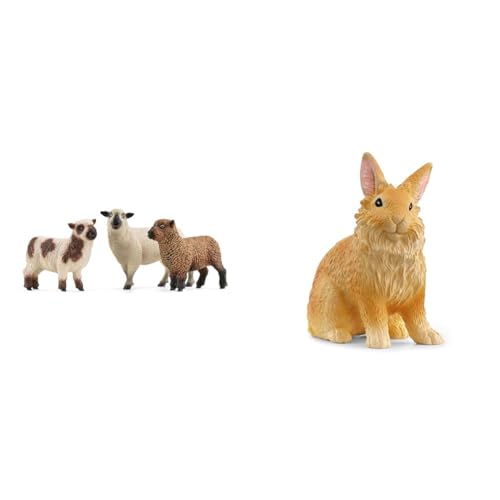 SCHLEICH 42660 Schaffreunde, ab 3 Jahren, Farm World - Spielfigur, 5 x 19 x 11 cm & 13974 Löwenkopfkaninchen, ab 3 Jahren, Farm World - Spielfigur, 2 x 4 x 5 cm von SCHLEICH